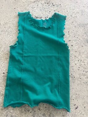 Newin Women's Green Ribbed Ruffle Tank Top~Size M/L~fits medium better